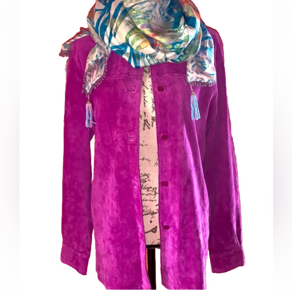 💕Vintage Y2K Bright Magenta Buttery Suede Stitch Detail Jacket